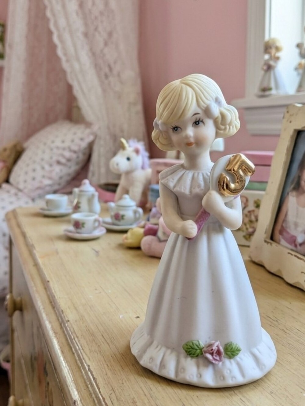 VTG Enesco Growing Up Birthday Girls Figurine - Age 5 Cake Topper